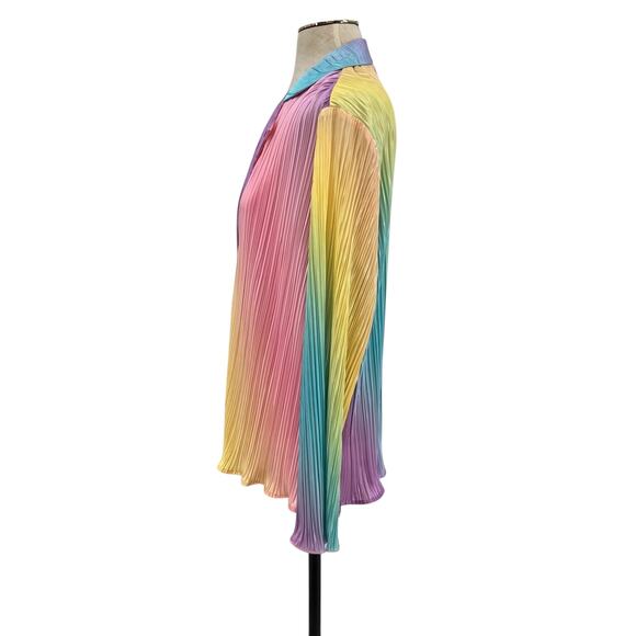 Dressed in Lala Rainbow Daydream Plissé Pleated Top Notched Collar Size Medium - Picture 6 of 14